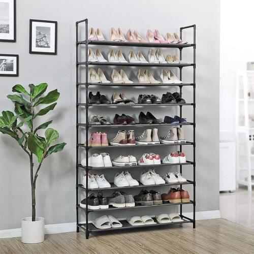 10 Tiers Non-woven Fabric Shoe Rack with Handle Black Non-woven Fabric Shoe Rack Home Dormitory Shoe Organizer HWC