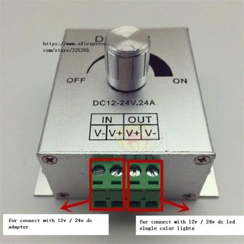 24A switch controller dimmer for single color led lights / 12v 24v dc led lamp controller dimmer for white color led lights