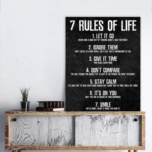 7 Rules of Life Motivational Poster and Print canvas painting wall art For Bedroom or Home Office room decortion frame
