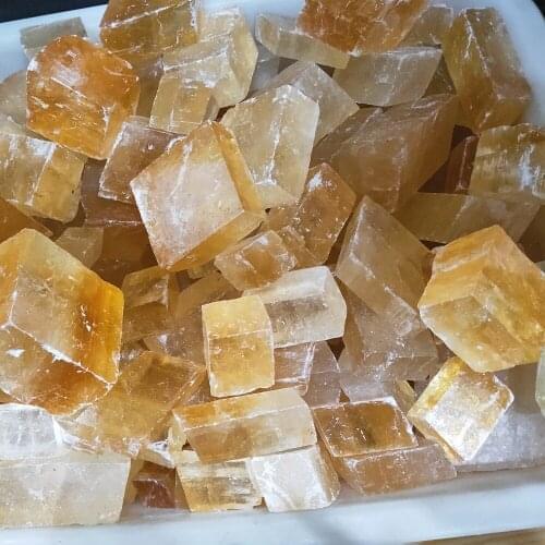 70g Crystal stone calcite Quartz Stone rhombus Raw Specimen natural yellow calcspar Gemstone healing 1pcs
