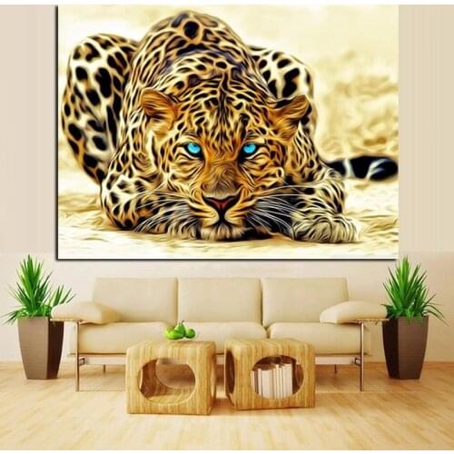 Abstract Animal Canvas Painting Leopard Watching for Prey Posters and Prints Wall Art for Living Room Home Decoration Cuadros