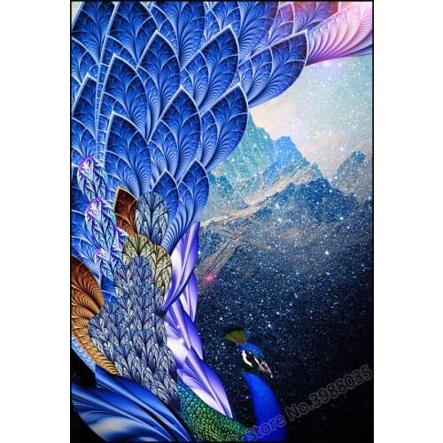 5D Diy Diamond Painting Animals Peacock Tail and Mountain Rhinestone Mosaic Cross Stitch Full Square Drill Diamond Embroidery