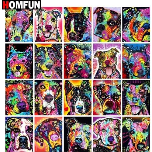 HOMFUN Full Drill Diamond Painting "Color dog scene " DIY Picture Of Rhinestone 5D Diamond Embroidery Cross Stitch Decor