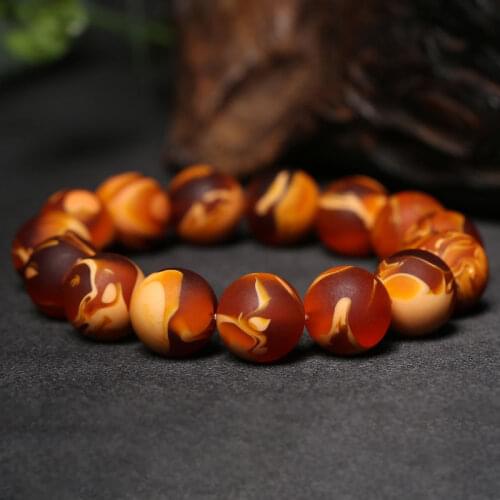 Natural Baltic Flower Amber Elastic Large Bracelet Men Women Piebald Ambers Beads Beaded Bracelets Fashion Jewelry Accessories
