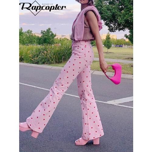 Rapcopter Y2K Pink Pants Heart Printed Sweet Trousers Vintage Aesthetic Party Pants Pockets Joggers Festival Outfits Women New