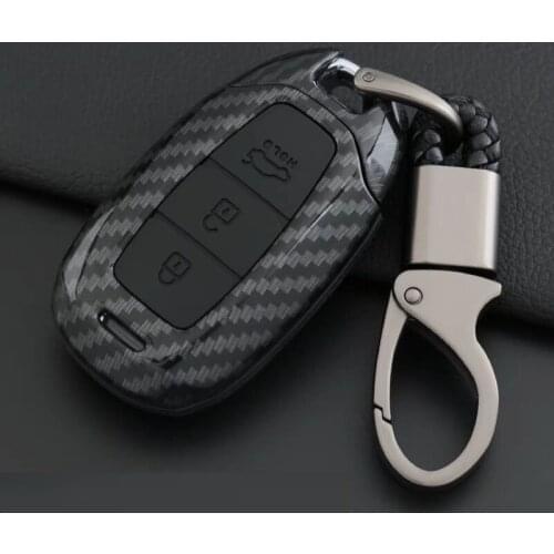 Carbon Fiber Car Key Case Cover For Hyundai i30 Ix35 KONA Encino Solaris Azera Grandeur Ig Accent Santa Fe Palisade 3/4/5 Button