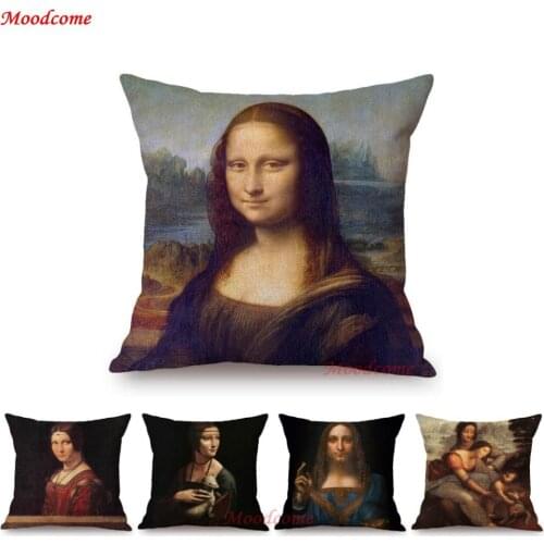 Da Vinci World Famous Oil Painting Gallery Art Decoration Mona Lisa The Last Supper Throw Pillow Cover Linen Sofa Cushion Cover
