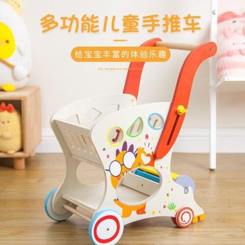 Childrens Wooden Wheelbarrow Baby Walker Anti-rollover Wooden Toys for Boys and Girls Early Education Baby Walker