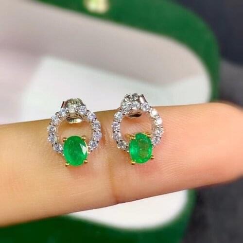 Elegant lovely annulus natural green Emerald stud earrings Natural gemstone earrings 925 silver women girl party gift jewelry