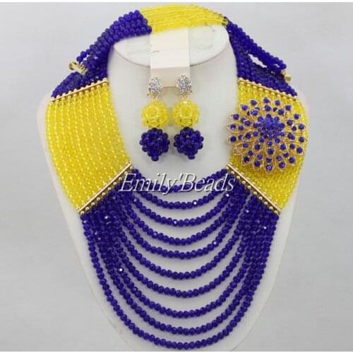 Fantastic Blue/Yellow Tradtional Nigerian Wedding Beads African Jewelry Set Bridesmaid Gift Necklace Set Free Shipping AIJ461