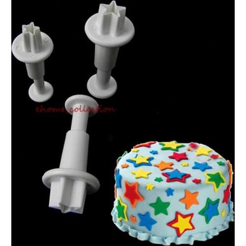 3 pcs Mini Stars Sugarcraft Fondant Plunger Cutters Kitchen Baking Accessories Christmas Wedding Cake Decorating Tools