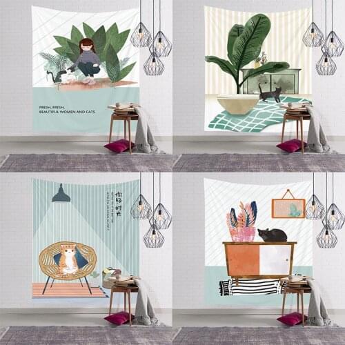 Nordic Pet Cat Series Tapestry Wall Hanging Living Room Decoration Crafts 100% Polyester