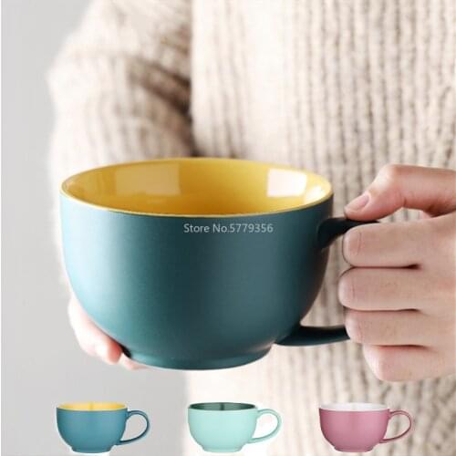 Ceramic Breakfast Oatmeal Yogurt Mugs Lovely Strawberry Large Capacity Dessert Milk Shake Mug Household Water Mugs with A Spoon