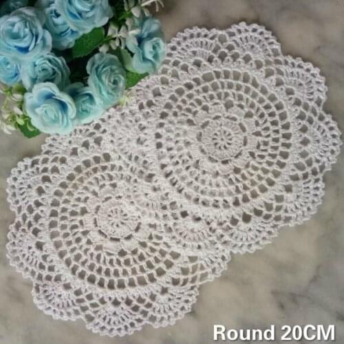 20CM Round Vintage Crochet Cotton Flowers Tableware Mat Dish Pad Mantel Individual Cup Glass Coaster Wedding Dining Table Decor
