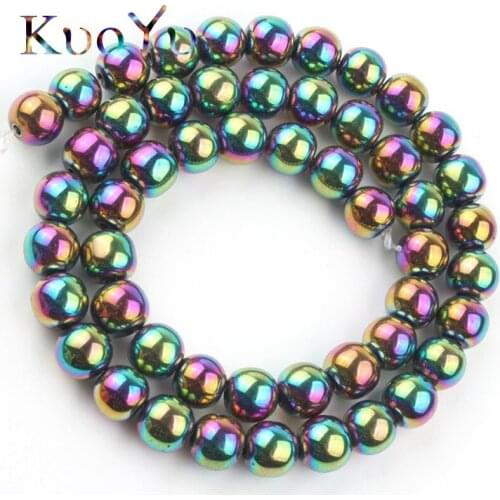 Natural Rainbow Plated Hematite Stone Beads Round Loose Beads For Jewelry Making DIY Bracelet Necklace 15" Strand 2/3/4/6/8/10mm