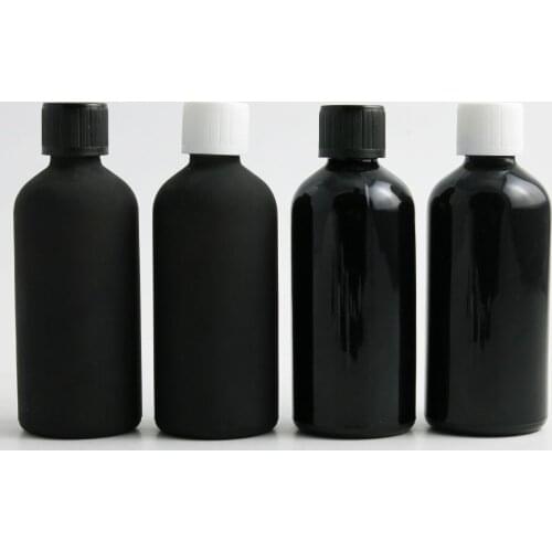 360 x 100ml Essential Oil Travel Frosted/Smooth Black Glass Bottle With Plastic Cap For Liquid Reagent Pipette Bottle Cosmetic