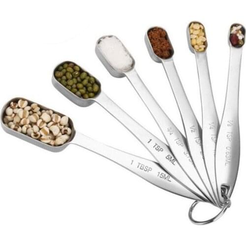 6-piece Measuring Cup and Measuring Spoon 304 Stainless Steel with Scale Kitchen Baking Tool Set