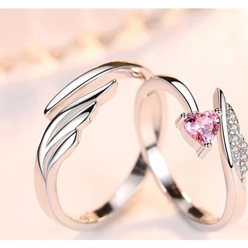 Fashion Elegant Angel Wings CZ Cubic Zirconia 925 Sterling Silver Lovers` Couple Engagement Rings Original Jewelry Open Ring
