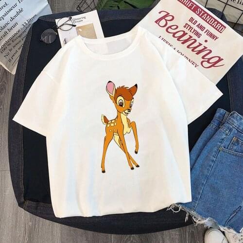 Fashion Women T Shirts Disney T Shirt Bambi Print Cartoon Tee Tops Harajuku Girls Ladies Streetwear T-shirts Female Clothes