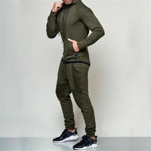 2pcs Mens Tracksuit Jogging Zipper Athletic Plain Jacket + Pants Bottom Sport Suit Hoodie Coat Trousers Pants Sweatsuit Set