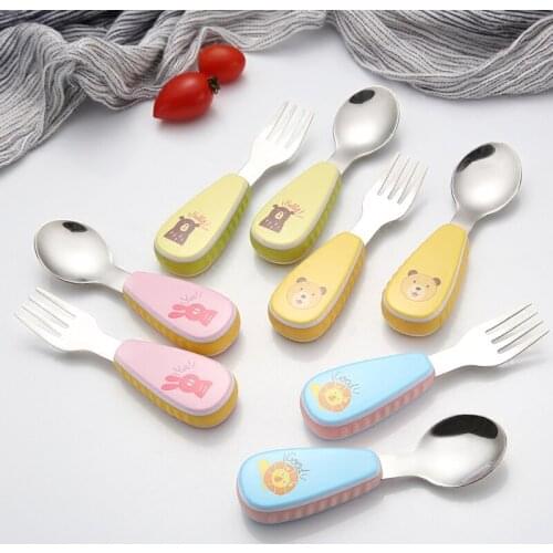 2-Piece Cartoon Children Cutlery Set with Box 304 Stainless Steel Spoon Forks Set Portable Kids Dinnerware Set