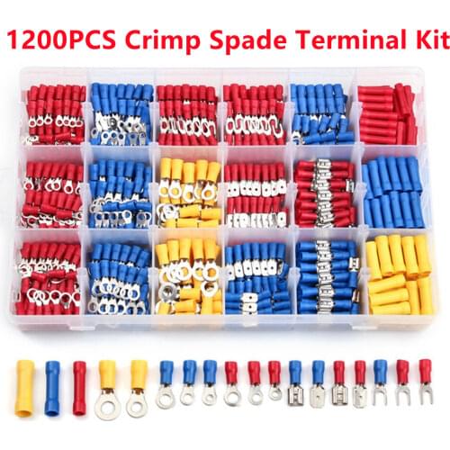 280/720/1200PCS Assorted Spade Crimp Terminal Electrical Wire Cable Connector Kit Insulated Crimp Butt Ring Fork Lugs Splice Kit