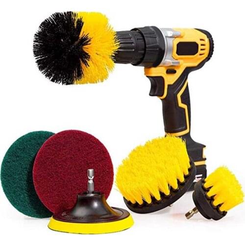 3 PCS Electric Drill Brush Kit with Scrub Pads Plastic Round Cleaning Brush For Carpet Glass Car Tires Brushes Scrubber Drill
