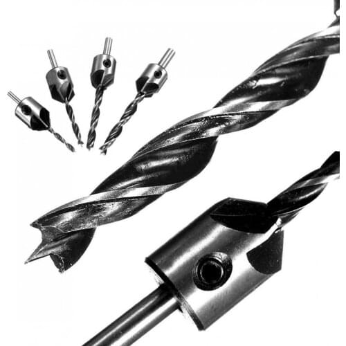 4pcs/lot HSS 5 Flute 3-6mm Countersink Drill Bit Set Reamer Woodworking Chamfer for Woodworking