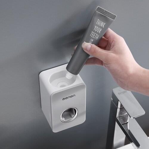 Wall Mounted Self Adhesive Toothpaste Dispenser Dust Proof Automatic Toothbrush Holder Toothpaste Squeezer Bathroom Accessories