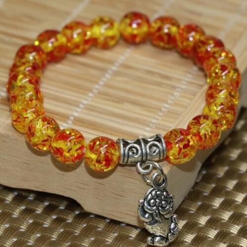 Wholesale price strand beaded bracelets yellow synthetic resin beeswax popcorn 8mm round beads jewelry making 7.5inch B2180