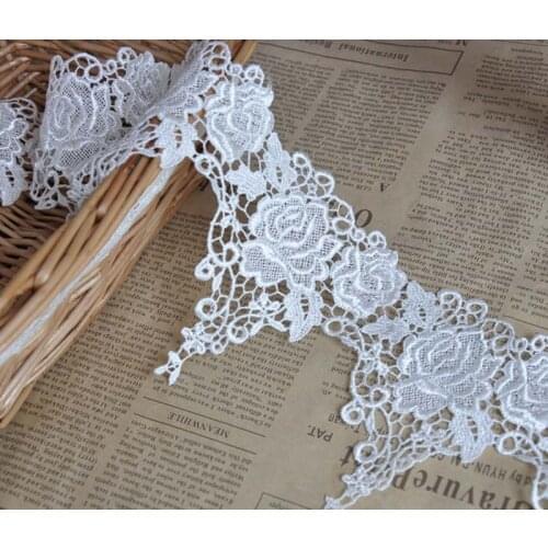 20Yds Rose Flower Lace Trim Applique Trimming Patch White Ribbon Water Soluble Fabric Sewing Craft Handmade Wedding Decoration