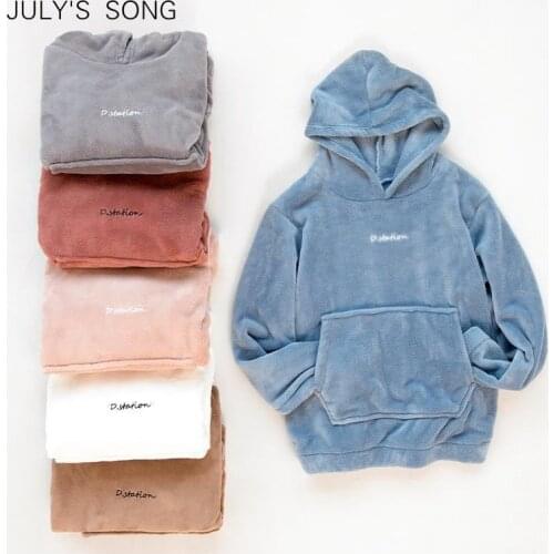 JULYS SONG Flannel Women Cute Pajamas Sets Velvet 2 Pieces Sleepwear Suit Hoodies Sweatshirt Thick Warm Homewear Sleep Pants