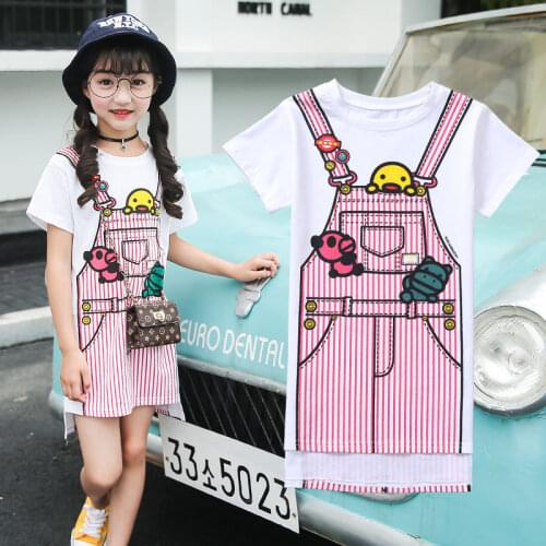 Dress for Girls Toddler Summer Princess Casual T-shirt Dress 2020 Fashion Cartoon Overalls Pattern 4 5 6 7 8 9 10 11 12 13 Years