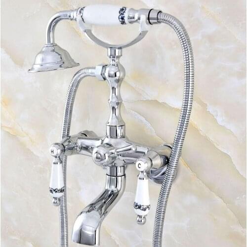 3-3/8" Polished Chrome Bathroom Tub Faucet Telephone Style Bathroom Bathtub Wall Mounted With Handshower Swive Tub Spout Nqg422