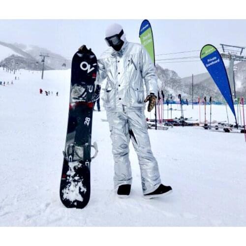Hot Silver Ski Suit Men Women Snowsuit Winter Outdoor Sportswear Skiing Clothing Waterproof Warm Thick Snowboard Jacket Pant Set