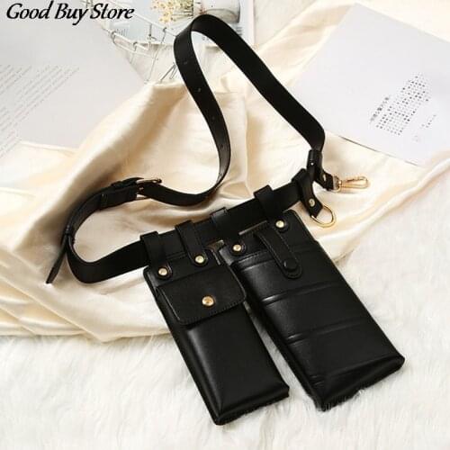 Gothic Punk Style Belt Packs Black Leather Rivets Waist Bag 2 Pockets Vintage Leg Thigh Bags Steampunk Fashion Shoulder Pouch