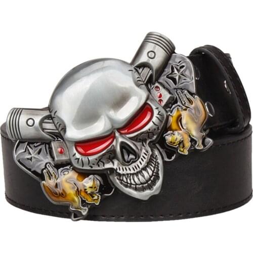 Wild exaggerated style belt Joker Poker metal buckle belts demon clown skull Mens leather belt hip hop waistband