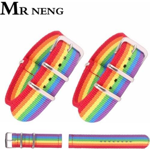MR NENG For Rainbow Nato Woven Fiber watchband 14 18 20 22 24mm Nylon Watch Bracelet Straps Wristwatch Band Buckle Canvas fabric