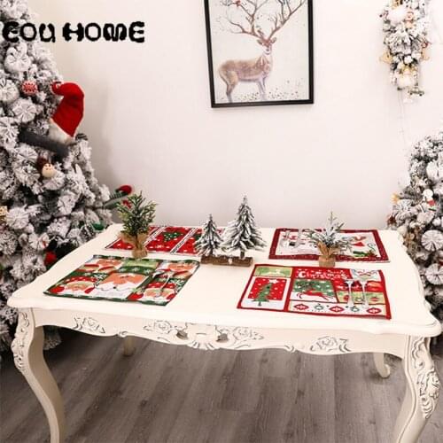 Christmas Placemat Decoration Home 2021 Heat-proof Cloth Kitchen Santa Claus Hat Tableware Atmosphere Arrangement Supplies