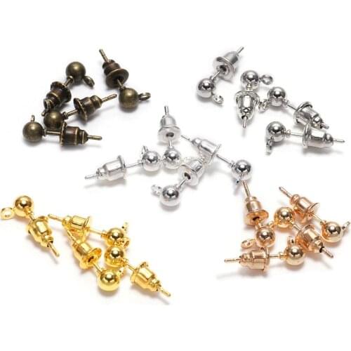 20-50pcs/lot 3/4/5/6mm Pin Findings Stud Earring Basic Pins Stoppers Connector For DIY Jewelry Making Accessories Supplies