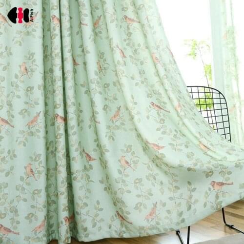 Blue Bird Printed Curtains for Bedroom Cute Cartoon Magpie Kindergarten Pastoral French Window Panels JS30C