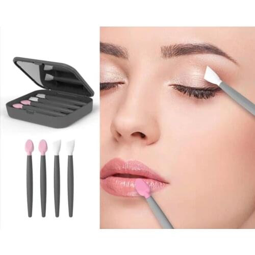 Silicone 2x Eye & 2x Lip Brushes for Eyebrow Eyeliner Eye Shadow Applicator