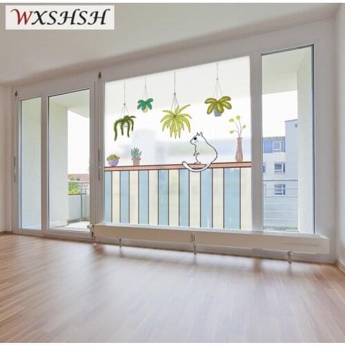 Custom Size Static Cling Window Sticker Cartoon Cat Decorative Private Stained Glass Film For Bathroom Kitchen Bedroom Balcony