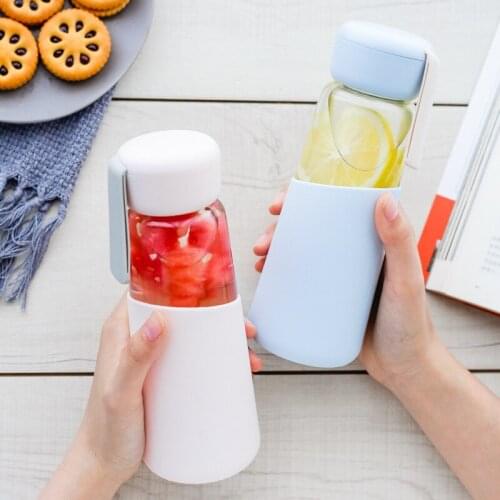 400ml Glass Water Bottle with Silicone Cover Leak Proof Drink My Bottles Outdoor Portable Rope Travel Coffee Tumbler Students