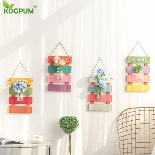 Glass Wood Hanging Planter Vertical Vase Flower Pot Wall Planter Hydroponics Plant Pots for Home Garden Office Wall Decoration