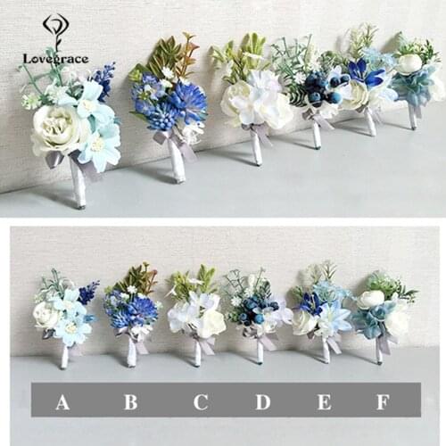Lovegrace 4PCS Handmade Wedding Corsage Flower Boutonniere Lot Silk Flower Lapel Pins for Mens Suit Bridal Accessories Supplies