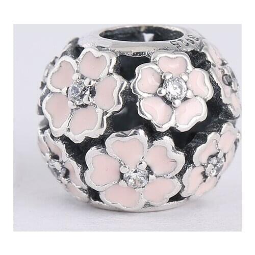 Light Pink Primrose Charms Beads For Jewelry Making 925 Sterling Silver Enamel Flower Bead Fits Pandora Bracelets DIY