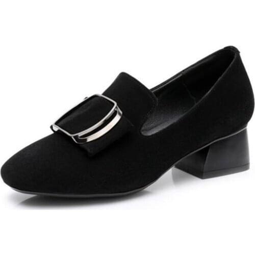 Matte Sheepskin Black Shoes Women High Heel Shoes 2020 Newest Square Toe Women Fashion Shoes High Heels Genuine Leather Shoes