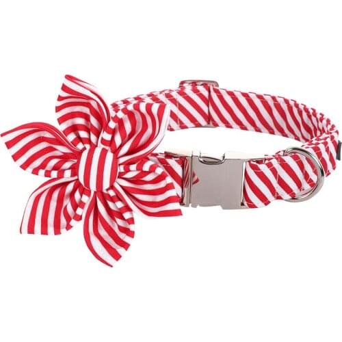 Unique Style Paws Christmas Dog Collar And Leash Set Bow Tie Flower Cotton Fashion Pet Collar for Large Medium Small Dogs Cats