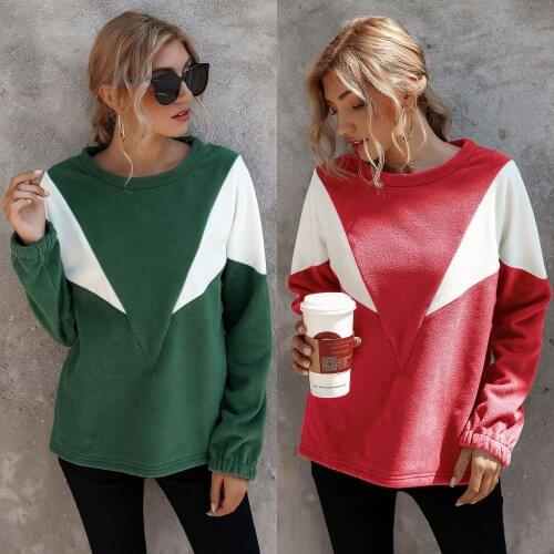 Womens Autumn Winter Warm Cool Pullover Contrast V-shaped Round Neck Pullover Sweater Holiday Travel Long Sleeve Sweater